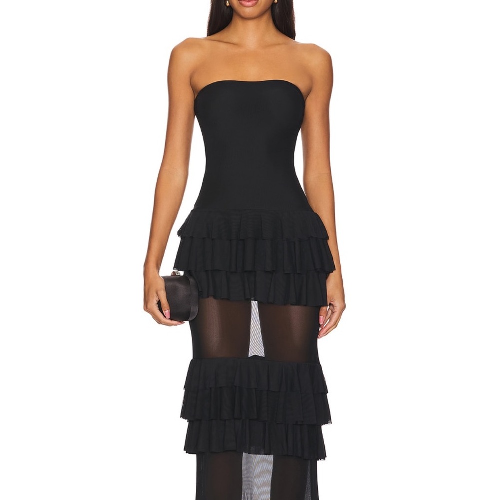 Superdown Black Strapless Ruffled Tiered Maxi Dress